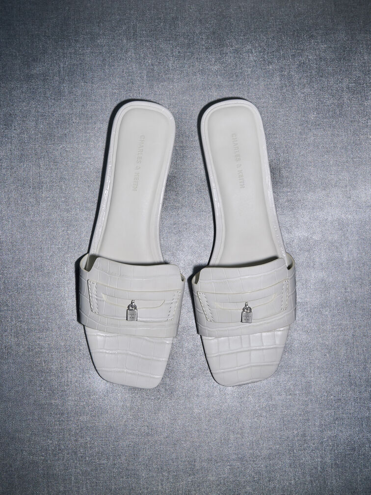 Griselda Croc-Effect Slide Sandals, Animal Print White, hi-res