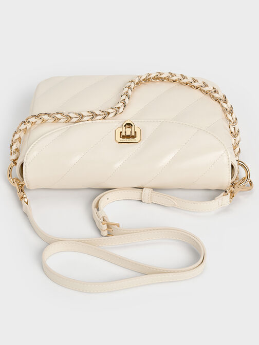 กระเป๋าสะพายไหล่ลายเส้นดีไซน์ที่ปิดด้านหน้ารุ่น Fawn, สีครีม, hi-res