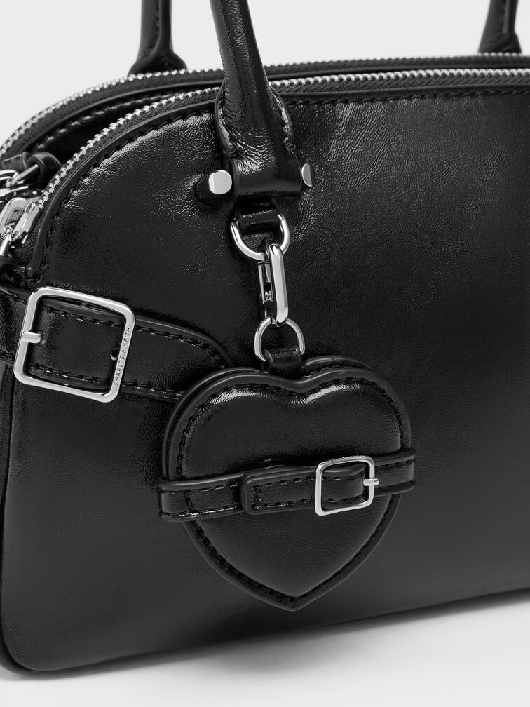 Nellie Heart-Charm Bowling Bag, Noir, hi-res
