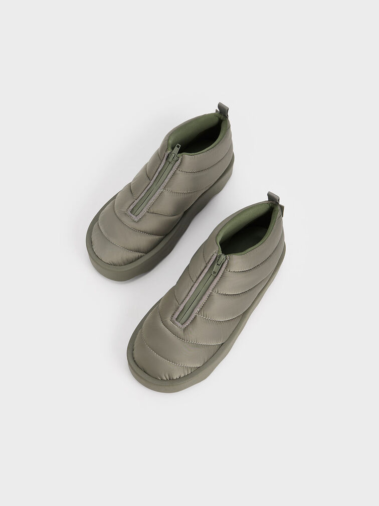 Puffy Nylon Panelled Zip-Up Boots, , hi-res