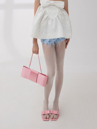 กระเป๋าสะพายไหล่ผ้าซาตินดีไซน์โบว์แบบยาว, สีฟลามิงโกพิงค์, hi-res