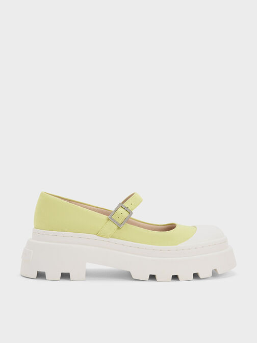 Textured Two-Tone Platform Mary Janes, Lime, hi-res