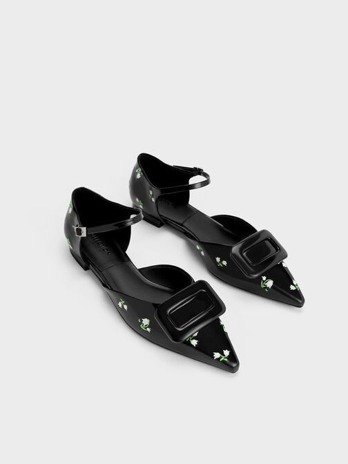 Rosalie Leather Floral D'Orsay Flats, , hi-res