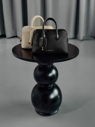 Large Ginevra Structured Bowling Bag, Black, hi-res