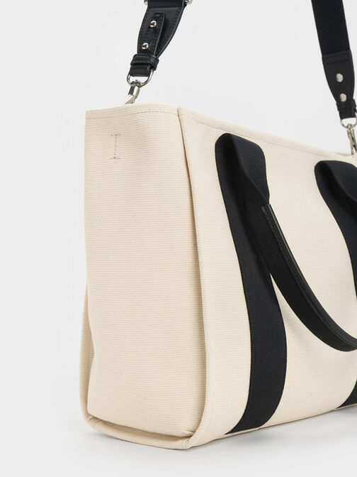 Large Kay Canvas Contrast-Trim Tote Bag, , hi-res