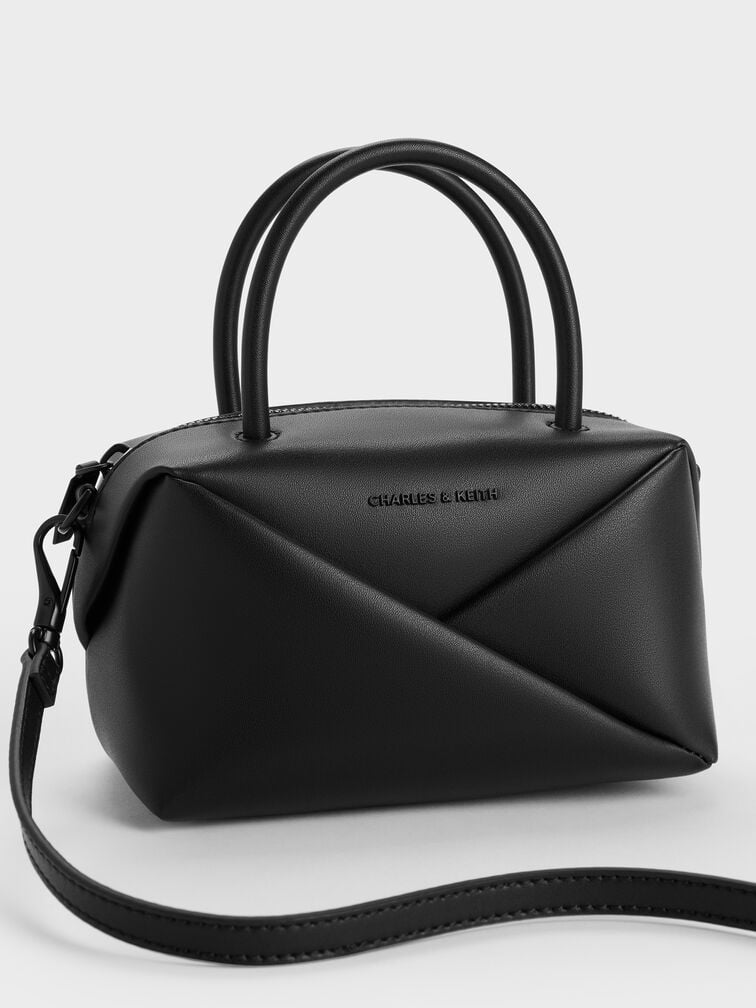 กระเป๋าโบว์ลิ่งดีไซน์ลายเรขาคณิตรุ่น Midori, สีดำอะไหล่สีดำ, hi-res