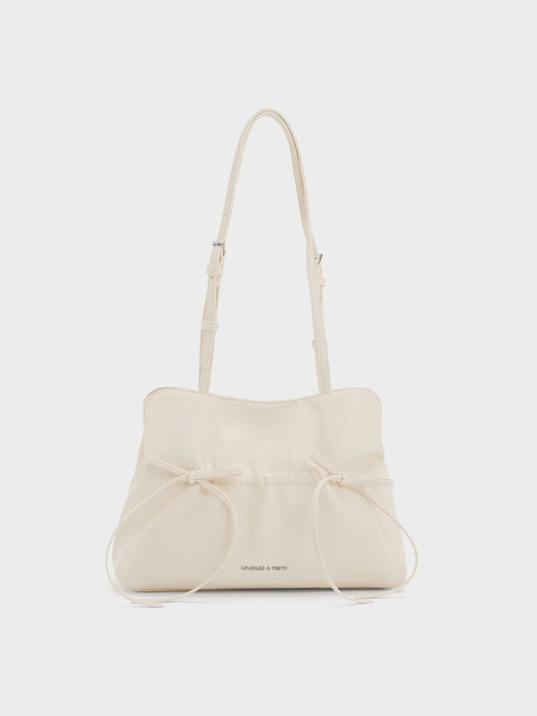 Reese Ruched Bow Shoulder Bag, Cream, hi-res