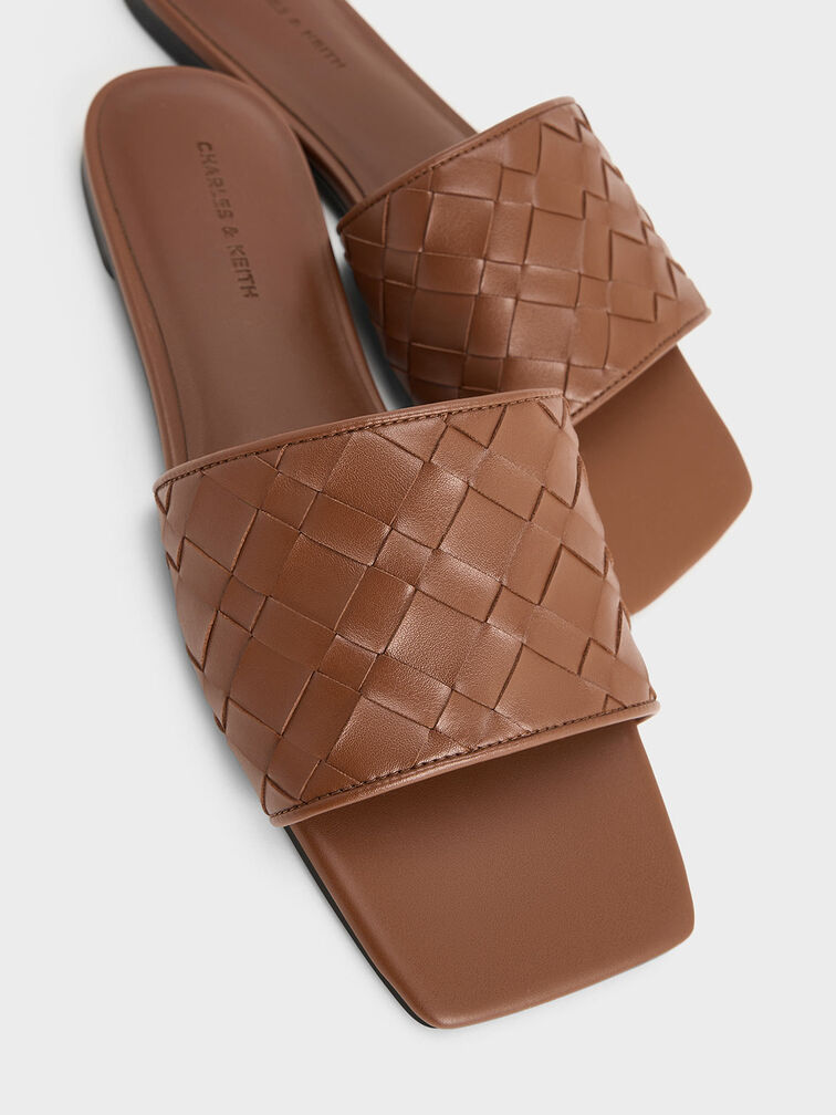 Woven Slide Sandals, Brown, hi-res