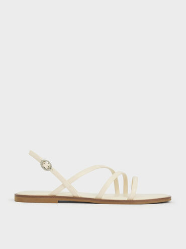Asymmetric Triple-Strap Sandals, สีชอล์ค, hi-res
