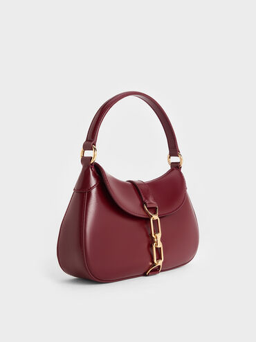 กระเป๋าโฮโบตกแต่งโซ่รุ่น Agatha, สีเบอร์กันดี, hi-res
