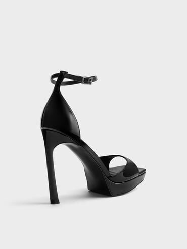 Patent Platform Heeled Sandals, Black Patent, hi-res