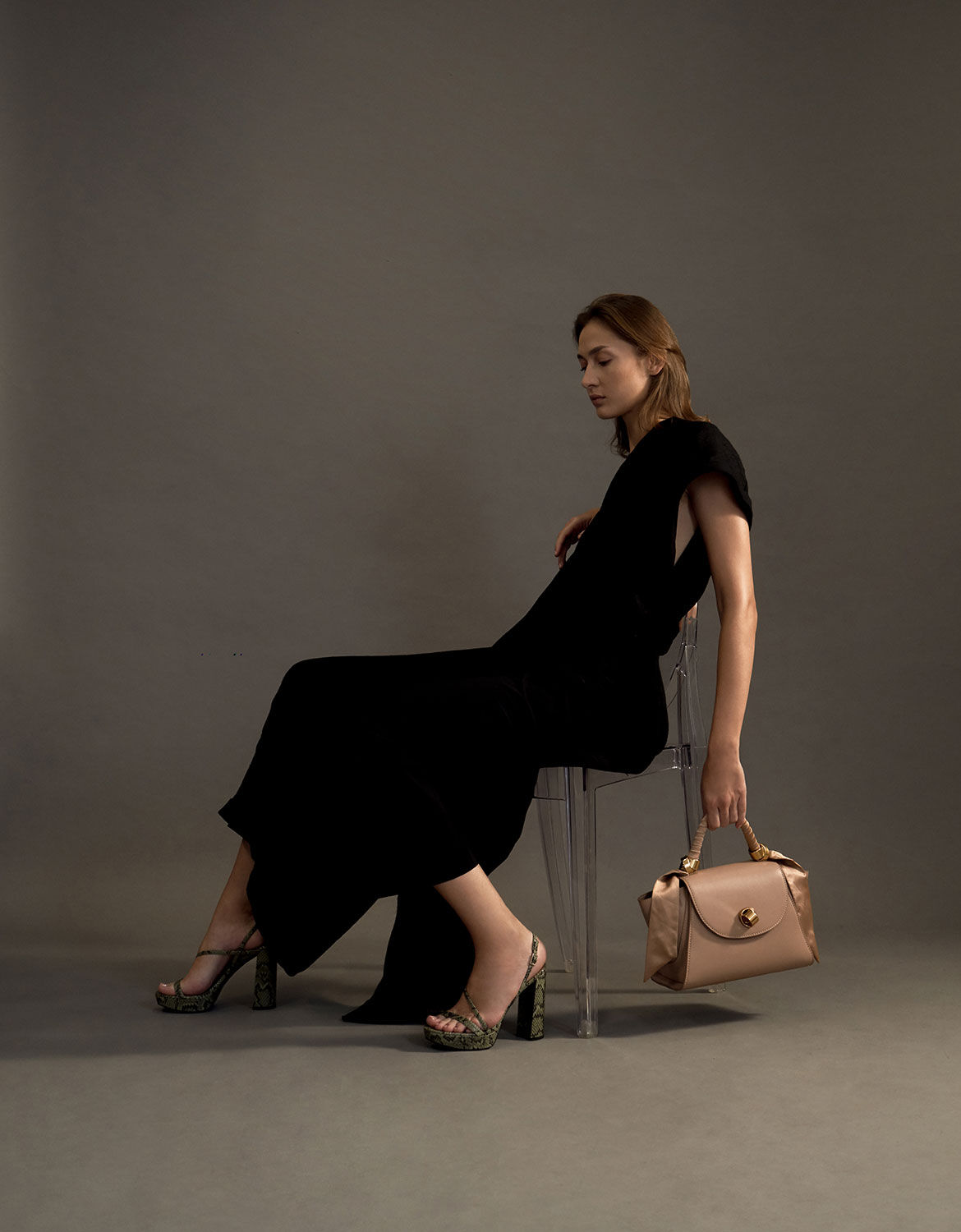 Satin pleated scarf trapeze bag clearance