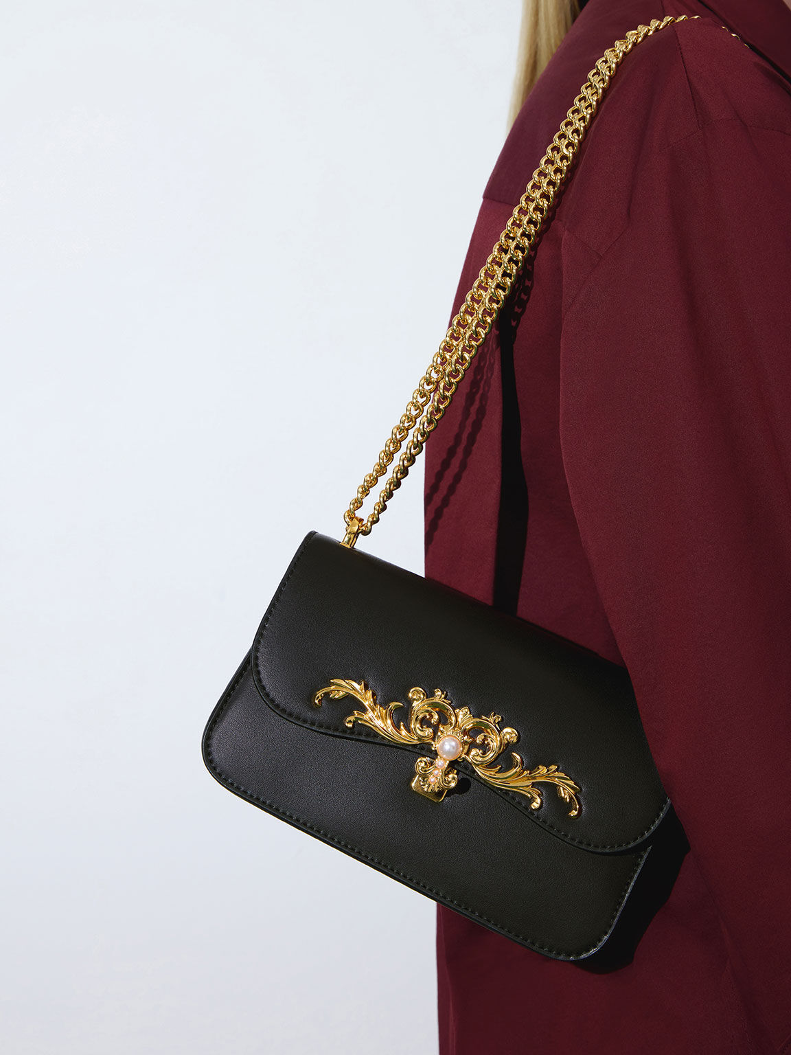 Black Merial Metallic Accent Crossbody Bag CHARLES KEITH TH