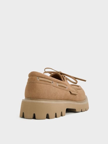 รองเท้าโบ๊ทชูส์พื้นหยักแบบผูกเชือก, สีแซนด์, hi-res
