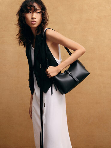 Lark Studded Belted Shoulder Bag, Noir, hi-res