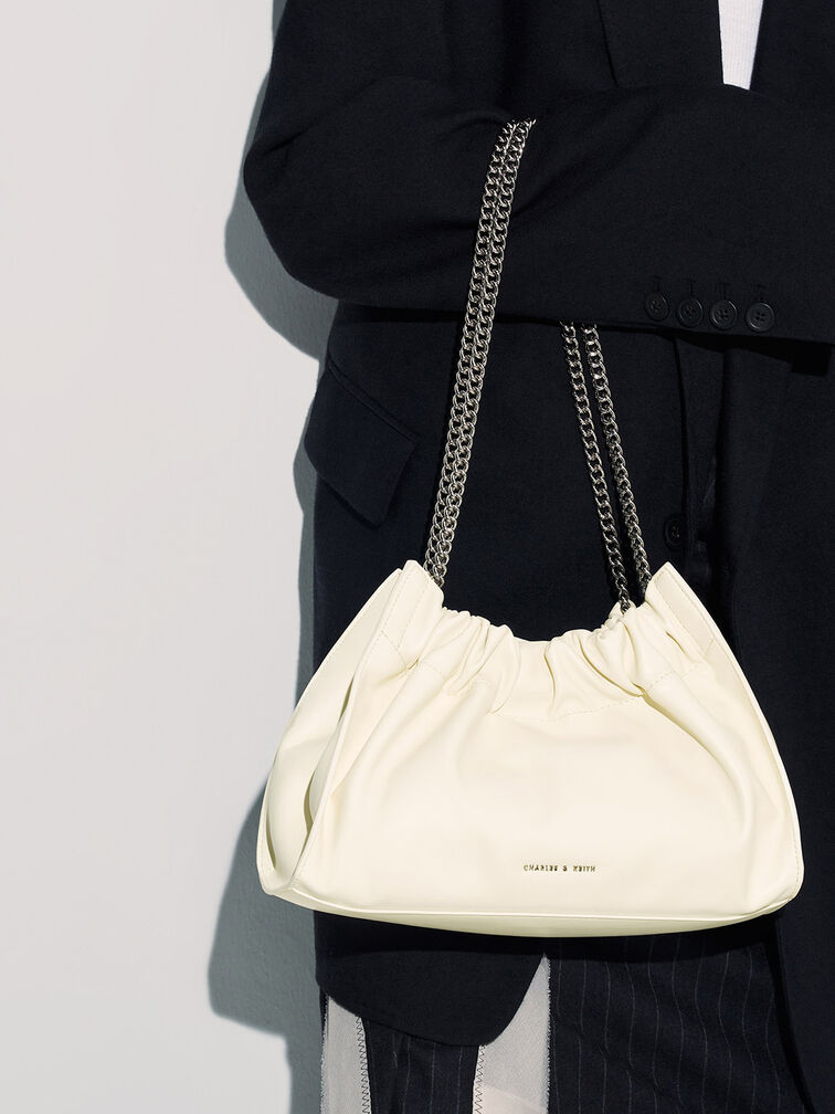 Cyrus Slouchy Chain-Handle Bag, สีครีม, hi-res