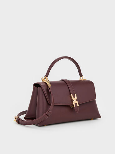 กระเป๋าถือดีไซน์สายโซ่ตกแต่งหัวเข็มขัดเมทัลลิครุ่น Adalyn, สีไวน์เบอร์รี่เรด, hi-res