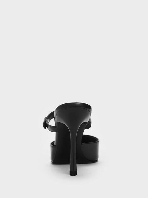 รองเท้าส้นเข็มแบบเปิดส้นดีไซน์หนังแก้วตกแต่งอะไหล่คริสตัล, หนังแก้วสีดำ, hi-res
