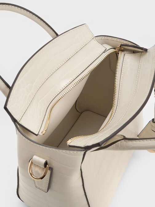 Croc-Effect Trapeze Tote Bag, , hi-res