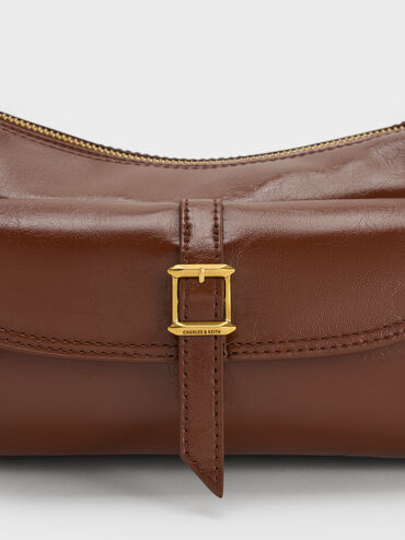 Bryna Belted Shoulder Bag, Dark Brown, hi-res