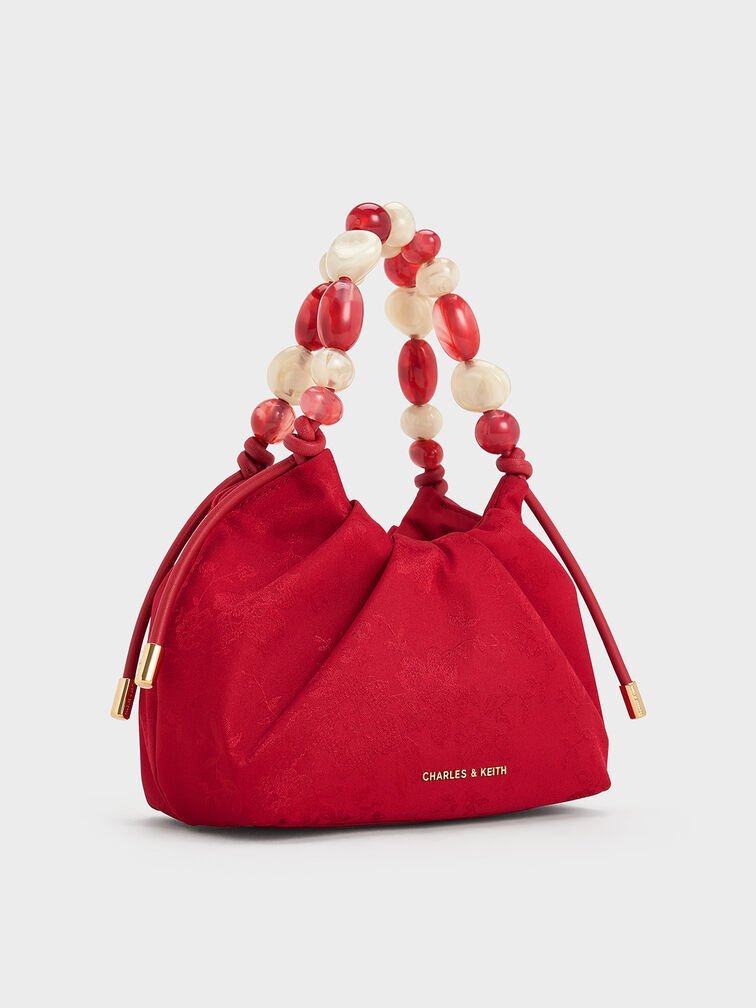 Aviary Jacquard Beaded-Handle Bag, Crimson Red, hi-res
