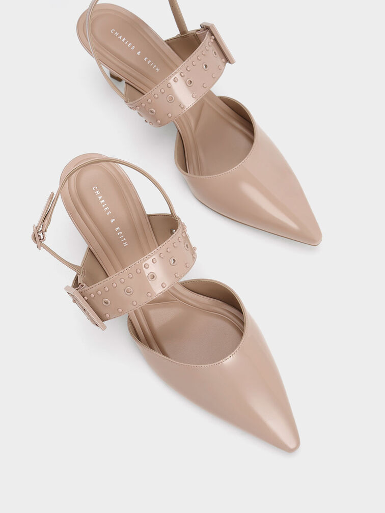 Sepphe Grommet Patent Slingback Pumps, Nude, hi-res