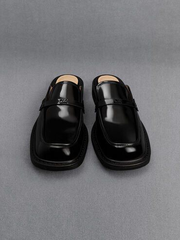 Tahlia Leather Loafer Mules, Black Boxed, hi-res