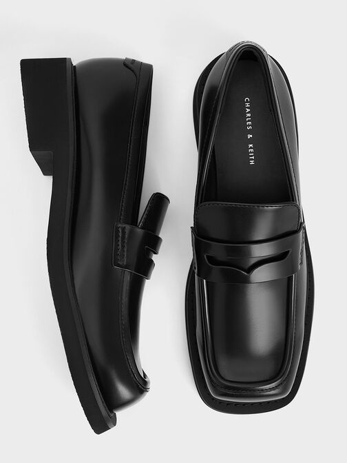 Monique Square-Toe Loafers, หนังเงาสีดำ, hi-res