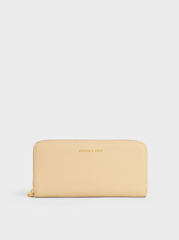 กระเป๋าสตางค์ใบยาวดีไซน์ที่ปิดแบบซิปรอบรุ่น Dulcie, สีเบจ, hi-res