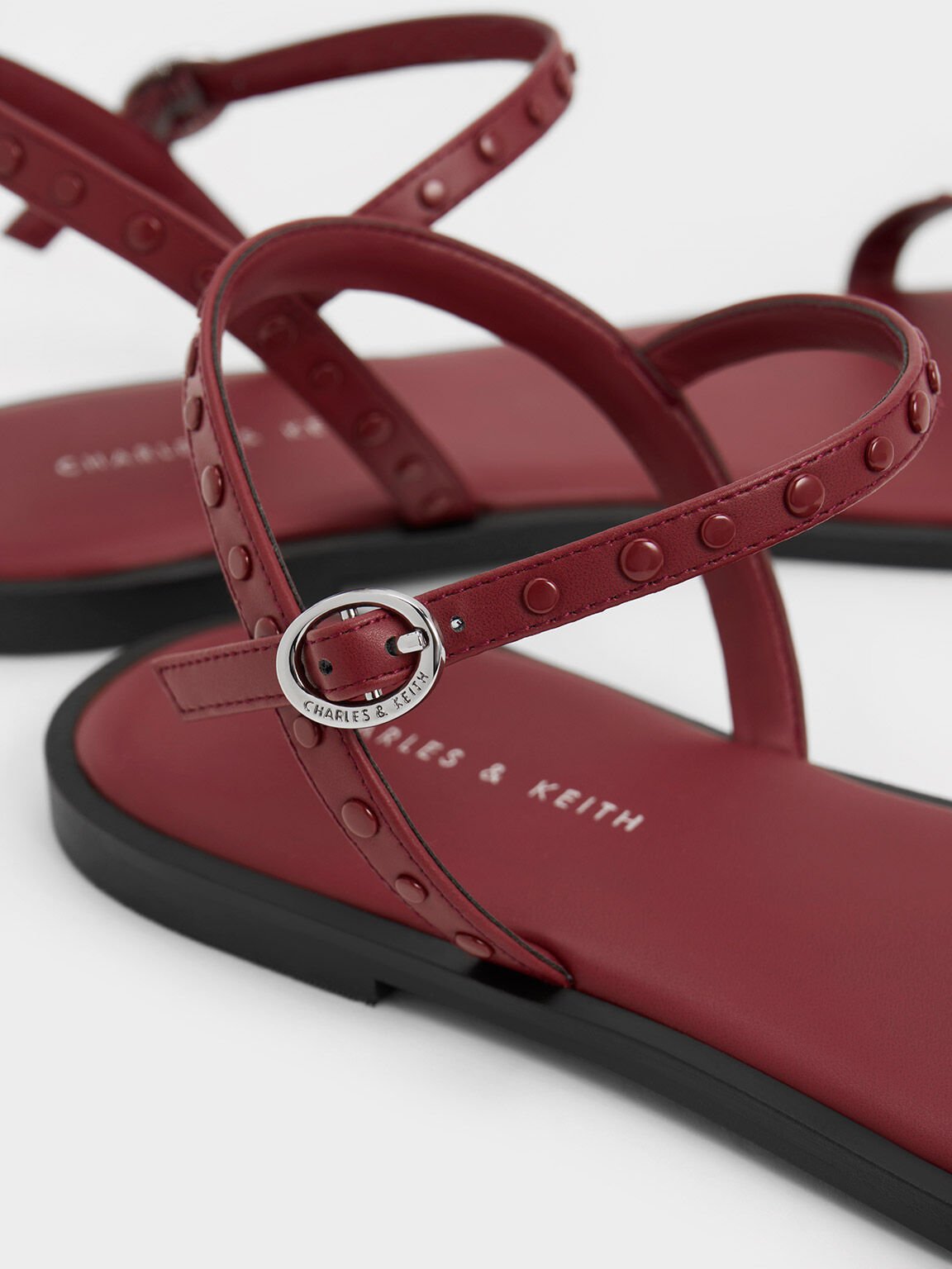 Burgundy Studded Open Toe Sandals CHARLES KEITH TH