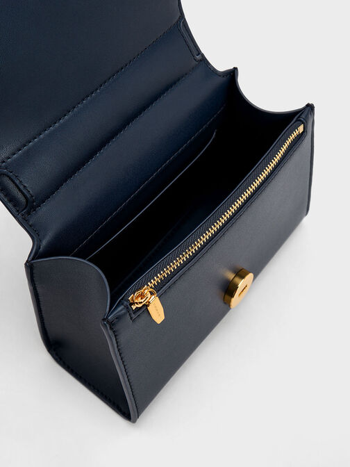 Clover Curved Handle Bag, สีเนวี, hi-res