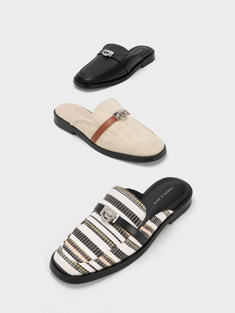 Metallic Accent Striped Loafer Mules, , hi-res