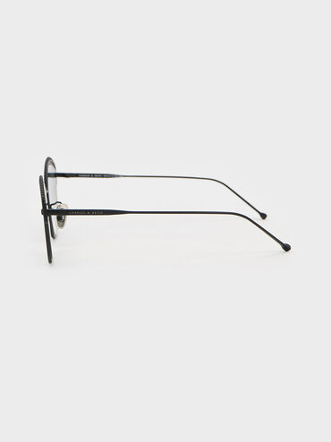 Braided Wire-Frame Cateye Sunglasses, สีดำ, hi-res