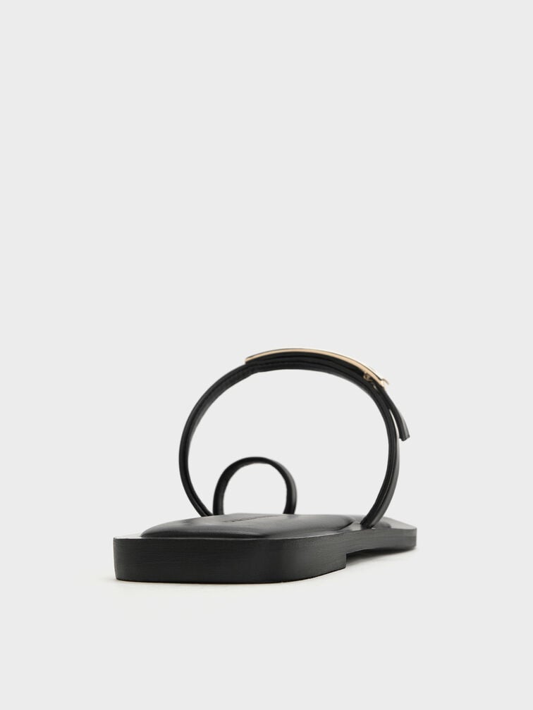 Metallic-Bar Toe-Ring Sandals, Black, hi-res