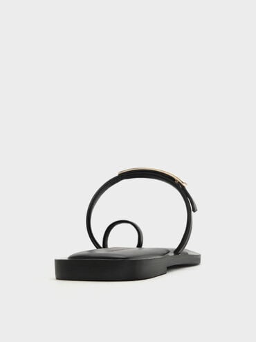 Metallic-Bar Toe-Ring Sandals, Black, hi-res