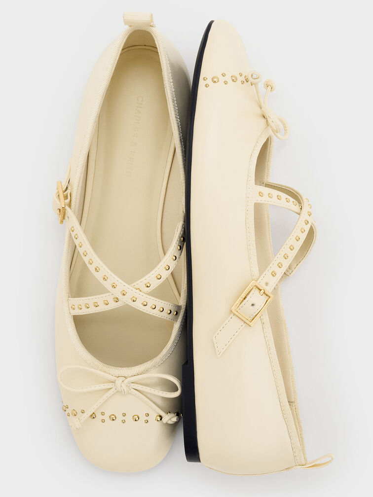 Studded Crossover-Strap Mary Jane Flats, Chalk, hi-res