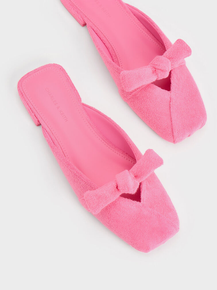 รองเท้าเปิดส้นเท็กซ์เจอร์ผ้าถักดีไซน์สายคาดเท้าผูกปมรุ่น Loey, สีชมพู, hi-res
