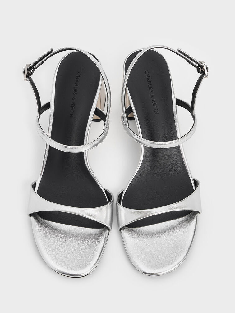 Metallic Block-Heel Slingback Sandals, Silver, hi-res