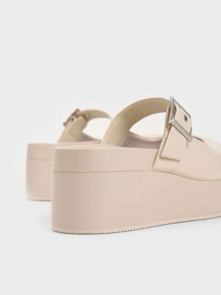 Buckle-Strap Flatform Mules, สีชอล์ค, hi-res