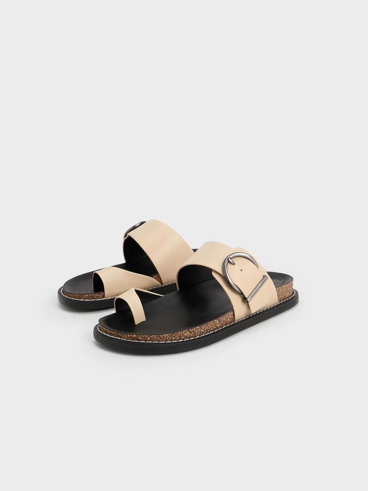 Metallic Buckle Toe-Ring Sandals, , hi-res