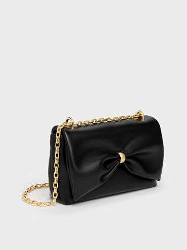 Halsey Ruched Chain Shoulder Bag, Black, hi-res