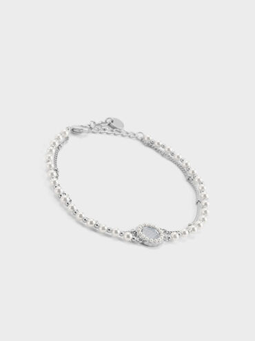 Pearl & Gemstone Double-Chain Bracelet, Light Blue, hi-res