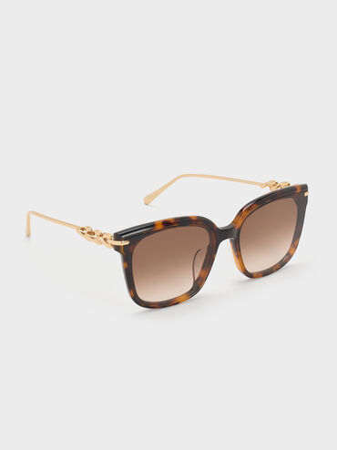 Kris Tortoiseshell Chain-Detail Sunglasses, T. Shell, hi-res