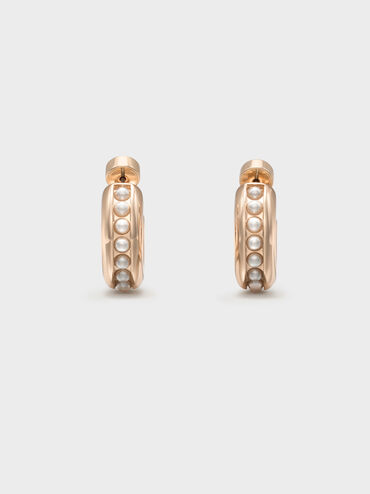 Pearl Open-Hoop Earrings, Rose Gold, hi-res