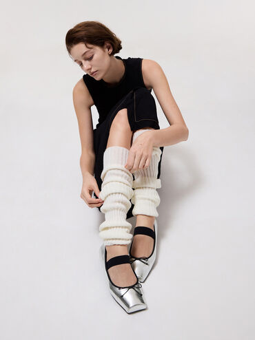 Metallic Square-Toe Mary Jane Ballet Flats, Silver, hi-res