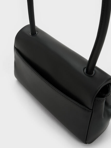 Curved Handle Shoulder Bag, สีดำ, hi-res