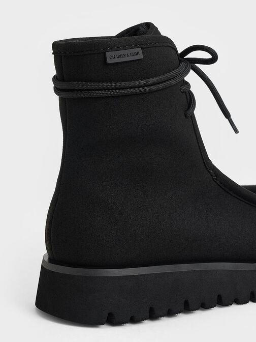 Textured Fur-Lined Ridged-Sole Ankle Boots, Black, hi-res