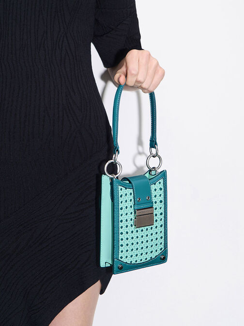 Winslet Belted Woven Phone Pouch, สีเทอควอยซ์, hi-res