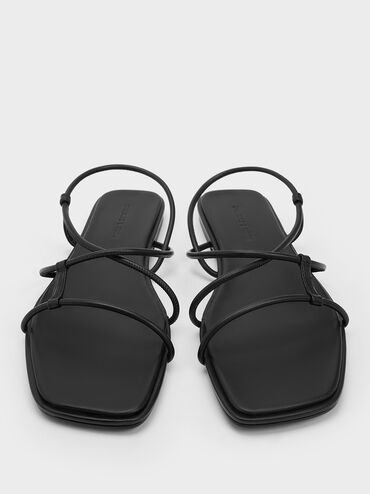 Square-Toe Strappy Sandals, Black, hi-res