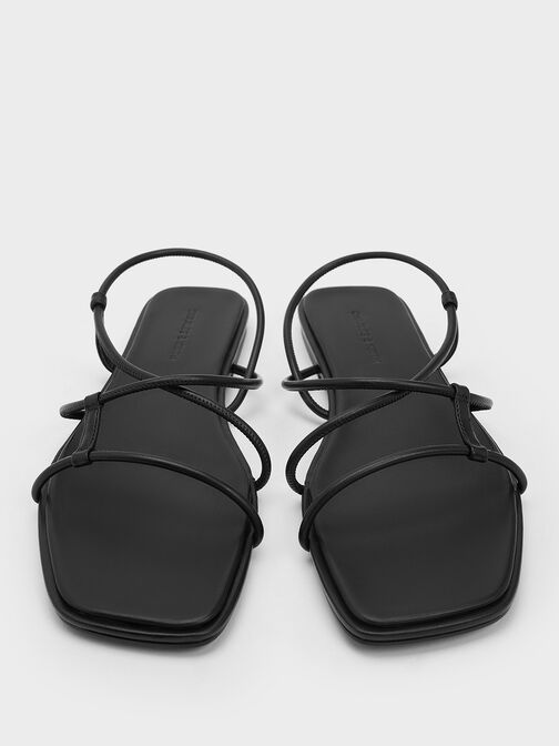 Square-Toe Strappy Sandals, Black, hi-res